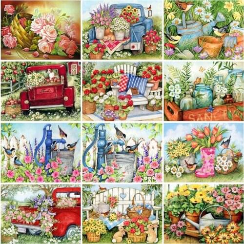 Diamond Painting Full Square Drill Flower Car 5D DIY Scenery Mosaic Diamond Embroidery Cross Stitch Handicraft Home Art Decor