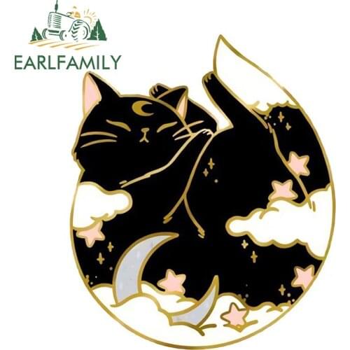 EARLFAMILY 13cm x 11cm for Mysterious Black Cat Car Stickers Fashionable Creative Decals Scratch-Proof Laptop Trunk Decor