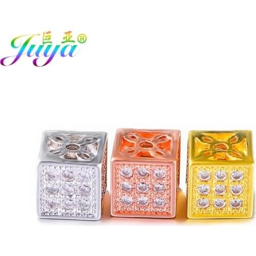 Juya DIY Charm Beads Wholesale Micro Pave Zircon 6mm 8mm Square Charm Beads For Women Men Natural Stones Beading Jewelry Making