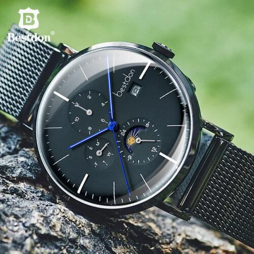 Bestdon Mens Watch Automatic Mechanical Waterproof Wristwatches Daydate Moon Phase Switzerland Luxury Brand Relogio Masculino