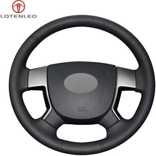 LQTENLEO Black Genuine Leather DIY Hand-stitched Car Steering Wheel Cover For Geely Emgrand 7 EC7 EC715 EC718