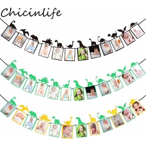 Chicinlife 1Set Dinosaur Photo Banner Birthday Party Baby Shower Month Bunting Kids Growth Record Garland 1st Birthday Supplies