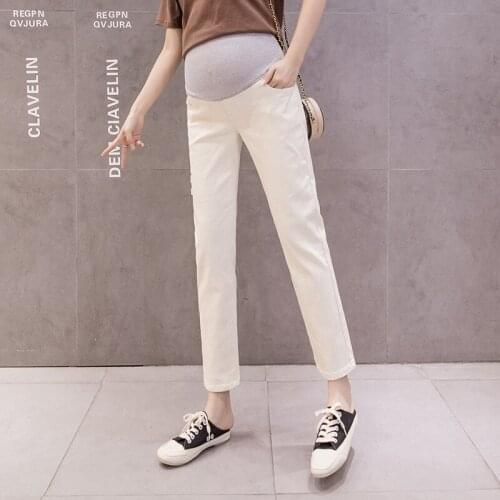 New Stretch Denim Maternity Straight Jeans Belly Pencil Pants Clothes for Pregnant Women Summer Casual Pregnancy