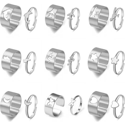 FNIO Airplane Couple Ring for Women Men Pilot & Flight Butterfly Dinosaur Shark Ring Attendant Wedding Set Aviation Lover Gift