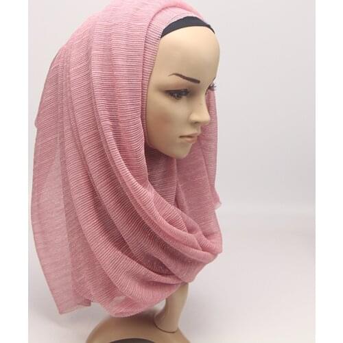 Cotton wrinkle hijab scarf plain pleated shawls muslim glitter scarves pashmina headscarf wraps turbans wraps headband
