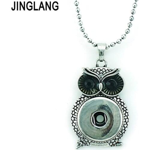 JINGLANG Brand New Fashion Pendant Necklaces 18mm Snap Buttons Interchangeable Retro Owl Charms Necklaces For Men Jewelry
