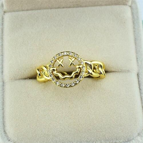 The Open Adjustable Face of The Gold-filled Hollow Smiley Ring with Zircon Inlaid Exquisite Light Luxury Womens Fine Jewelry