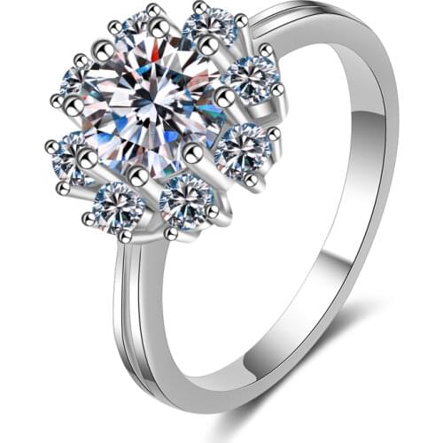 Moissanite Flower Shape Drill Ring 925 Sterling SilverPassed Diamond Test Excellent Perfect Cut 1Ct Gem Ring Fashion Women Ring