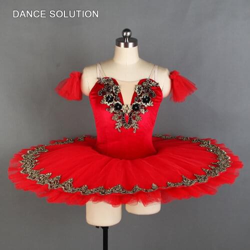 BLL119 Red Velvet Camisole Pre-professional Ballet Tutu for Child & Adult Ballerina Stage Solo Costumes Pancake Tutu Dance Dress