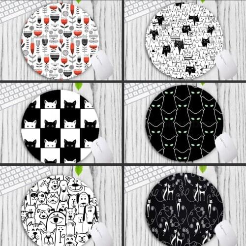 XGZ Cat Balck Wihite Pattern Round Pc Mousepad Gamer Edge Control Optional Animal Mouse Pad Mat Choose Family Office Tablet Mats