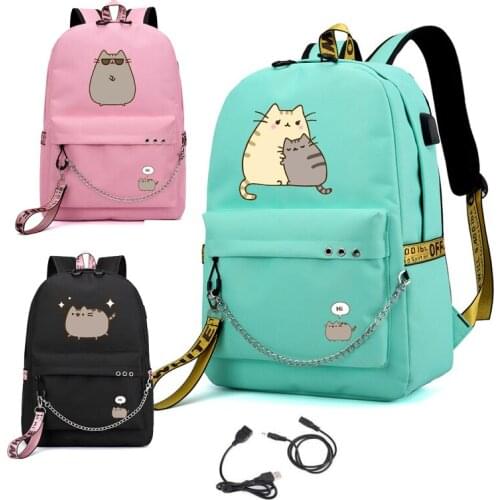 Cute Fat Cat Backpacks for Girls Back to School Shoulders Backpack Usb Charging Canvas Travel Bag Teenagers Laptop Bags