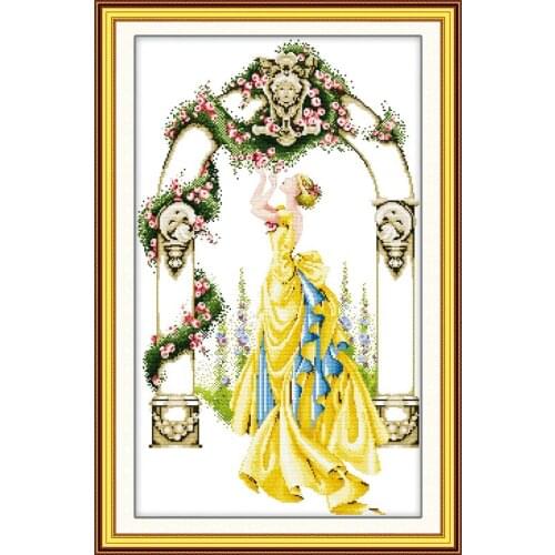 Rose in gate and courtyard cross stitch kit beauty people 14ct 11ct count printed canvas embroidery DIY handmade needlework