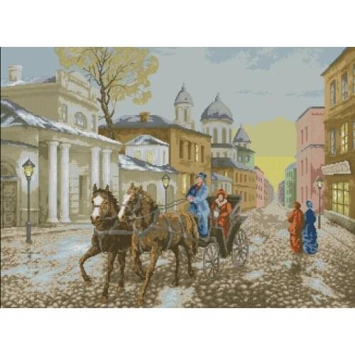 Carriage Street on the Way Home Landscape Cross Stitch Kits Top Quality Embroidery Needlework DIY 14CT Unprinted Handmade
