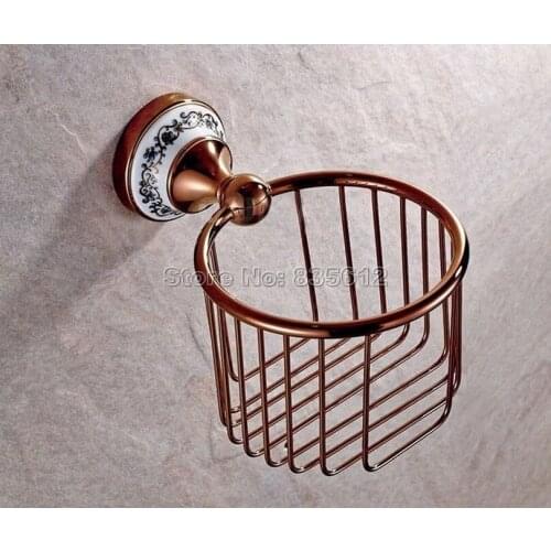 Rose Gold Color Brass Wall Mounted Bathroom Toilet Paper Roll Holder Basket Wba389