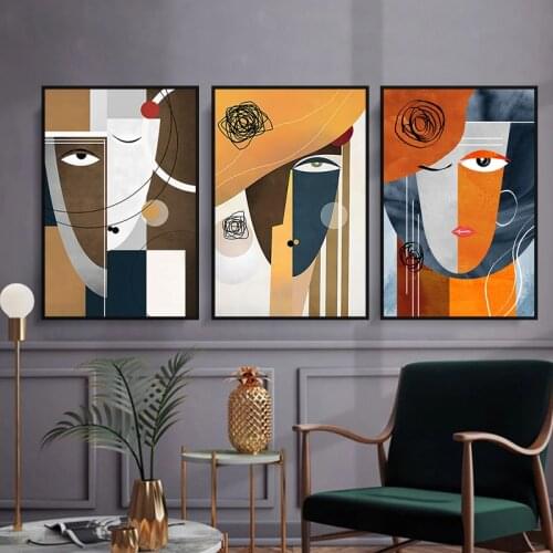 Nordic minimalist geometric print on canvas painting abstract retro character wall art posters and prints decorate home bedroom