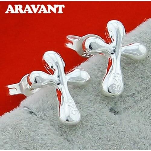 New Fashion Cross Earring 925 Silver Stud Earrings For Women Party Silver Plated Earring Jewelry