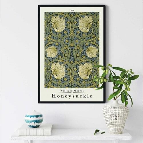 William Morris Flower Pattern Posters Vintage Wall Art Decor Abstract Flowers Pictures Silk Spun Cloth Painting for Living Room