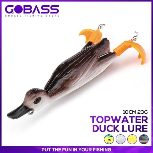 GOBASS Hard Artificial Baits Carp Duckling Fishing Lure 100mm 23g Topwater Wobblers For Pike Soft Frog Lure Tackle Quality Hooks