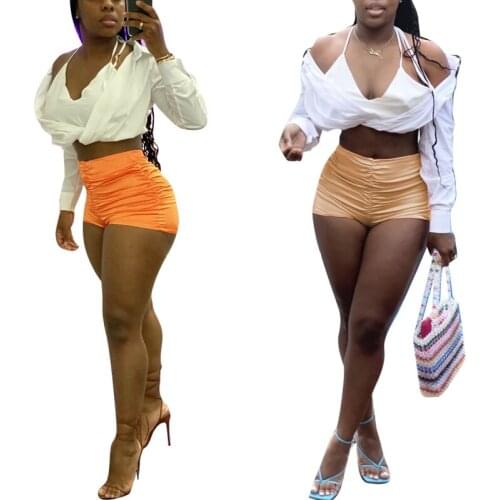 ZKYZWX Sexy Satin Biker Shorts for Women High Stretchy 2021 Summer Clothes Beach Wear Short Bottoms Ruched Workout Booty Shorts