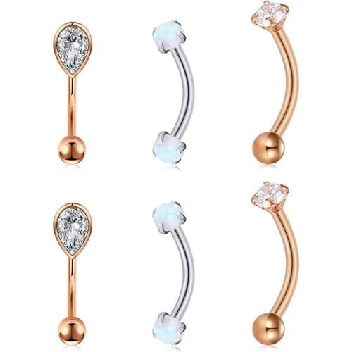 16g Rook Earrings Snug Piercing Jewelry Surgical Steel Opal Curved Barbell Eyebrow Daith Piercing Jewelry 8mm 10mm