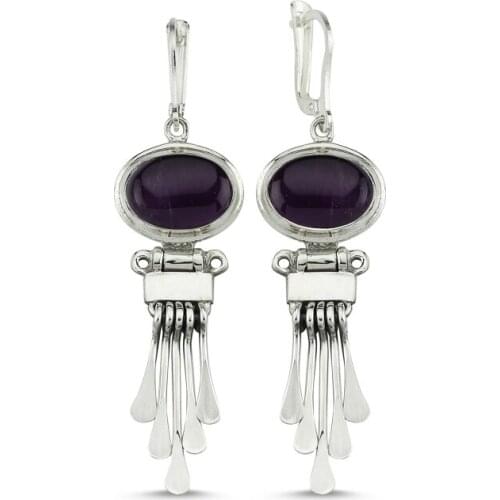 Silverlina Silver Amethyst Cubic Zirconia Dangle Hand Handwork Earrings