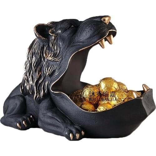 Lion Statue Home Decor Room Table Decoration Storage Box Creative Animal Figurine Sculpture Key Candy Container Gift Crafts Art