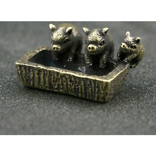 Antique Bronze Three Feeding Pigs Statue Decoration Ornament Home Office Desk Ornament Incense Burner Lucky Brass Crafts