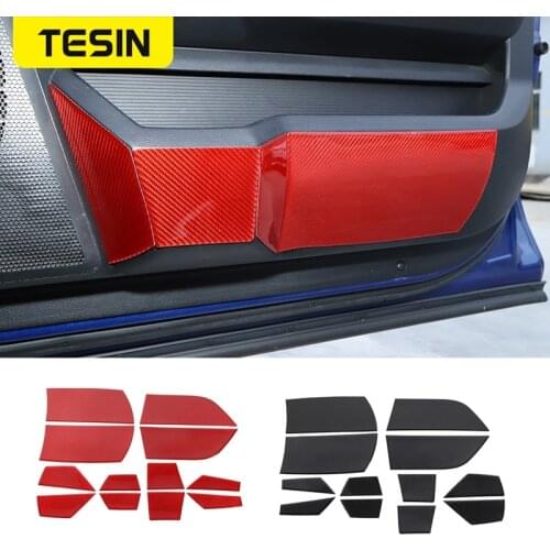 TESIN Soft Carbon Fiber Car Door Anti Kick Scratch Decoration panel Cover Stickers for Dodge Ram 1500 2010-2015 Car Accessories