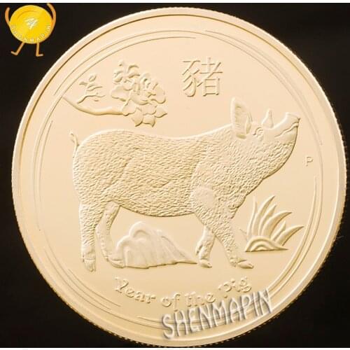 Australia Gold Auspicious Pig Commemorative Coin Year of Pig Send Blessing Coins Collectibles Home Decorations Challenge Coin