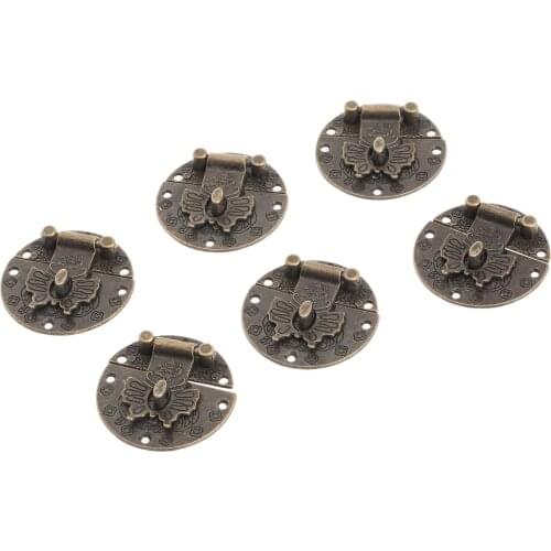 6Pcs 38mm Butterfly Box Clasp Chinese Old Lock Latch Vintage Wooden Jewelry Box Buckles Buckle Furniture Hardware with Screws