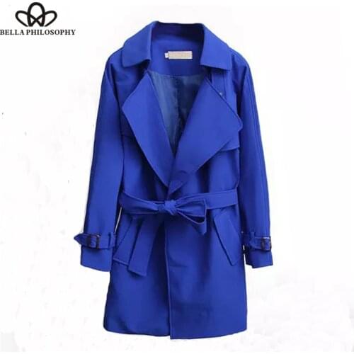 Bella Philosophy Spring Autumn Jacket Women Casual Belt Pocket Coat Female Loose Raincoat Long Sleeve Outwears For Ladies