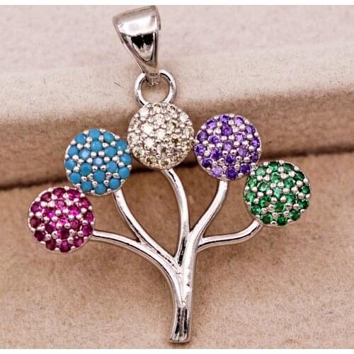 Vintage Trendy Plated Plant Tree Pendant Red Green Blue Zirconia For Women Girls Fashion Jewelry Accessories Wedding