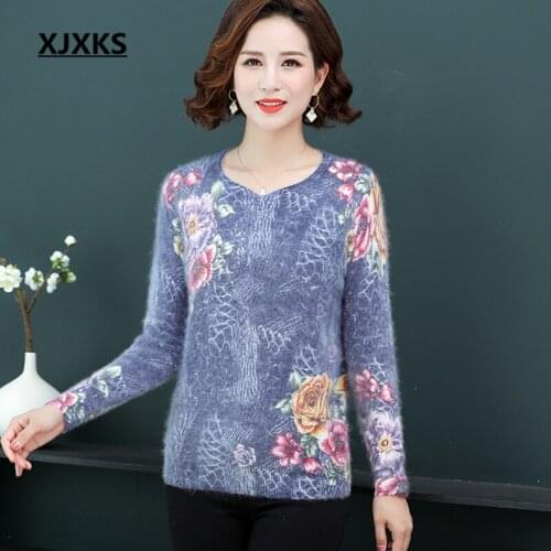 XJXKS New 2019 autumn winter high-end mink cashmere knitted sweater women pullover plus size comfortable casual women sweater