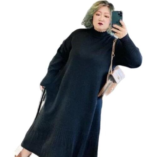 Fashion Sweater 2021 Plus Size Knitted inner Dress For Fall/Winter Womens New Half-High Collar Loose Ruffled Long Sweater Women