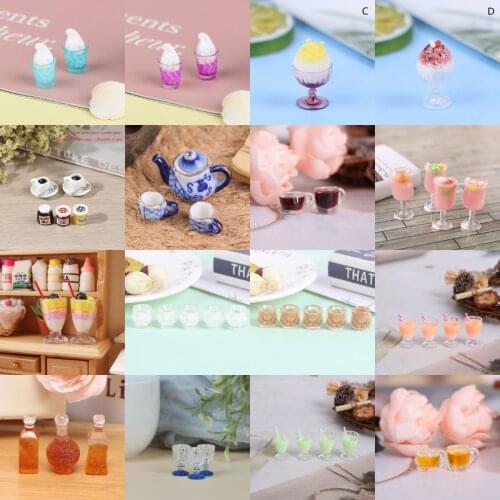 1/2/4/5pcs New Mini Lemon Milk Fruit Tea Water Cup Strawberry Banana Milkshake Ice Cream Dollhouse Accessories Kitchen Toys