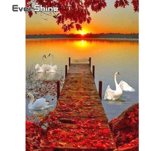 Evershine Diamond Painting Cross Stitch Landscape Diamond Embroidery Scenery Swan Full Square Drill Mosaic Painting Diamond Art