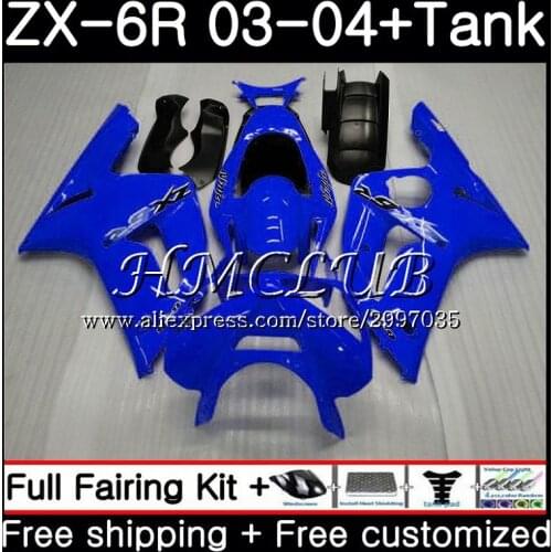 +Tank For KAWASAKI NINJA ZX600 ZX636 Glossy blue ZX-6R 2003 2004 56HC.15 ZX 636 6 R 600CC ZX-636 ZX6R 03 04 ZX 6R 03 04 Fairing