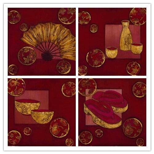 Free shipping wall art decoration picture japan style still life fan bowl sabot canvas prints oil painting printed on canvas
