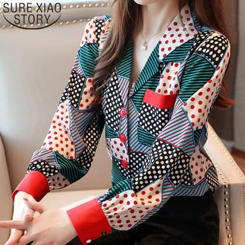 2021 Ladies Tops Shirts Long Sleeve Shirts Women Tops Button Striped V-neck Clothes Chiffon Blouse Tops Blusas Femininas 7087 50