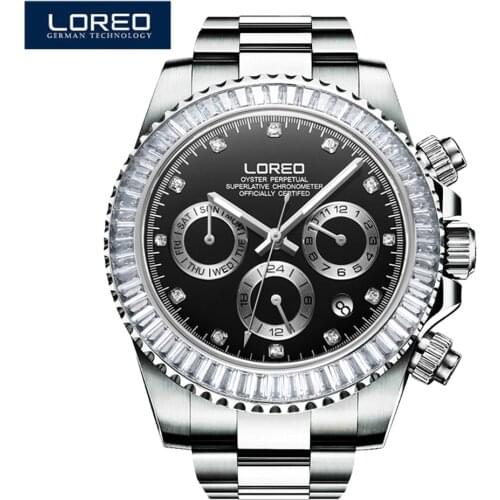 LORE Automatic Mechanical Watch Mens Watches Top Brand Luxury Diamond Stainless Steel 200m Waterproof Sapphire Diving Watches