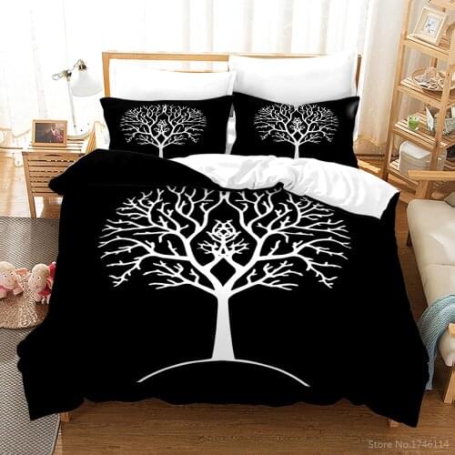 Black and White Bedding Set Tree of Life Duvet Cover Set Soft Quilt Cover with Pillowcase Home Textile Bedclothes for Kids Adult