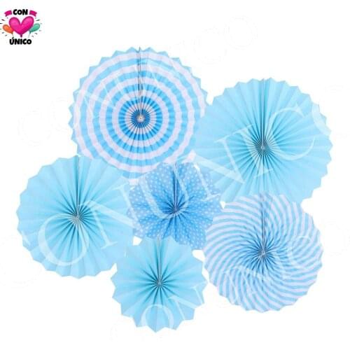 Conunico Set of 6 Hanging Paper Fans Decoration Paper Garlands for Wedding Birthday Party Baby Shower Events Blue 80174
