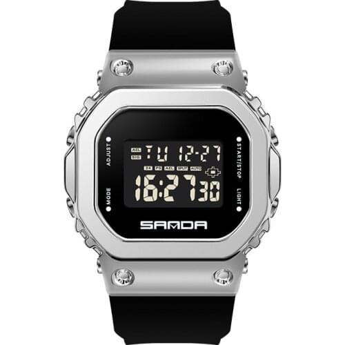 Fashion Brand Square Zinc Alloy Electronics for Womens Leisure Waterproof Silicone Strap Sports LED Wrist Watch Clock Relogio