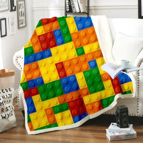 Building Blocks Flannel Throw Blanket Bed Quilt Bedspread Thicken Blanket and Warm Sofa Cover for Home Camping Mat All Season