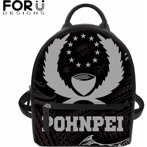 FORUDESIGNS Pohnpei Flag Polynesian Tribal Wave Design Women Small PU Backpack New Fashion Mochila School Bags for Teenage Girls