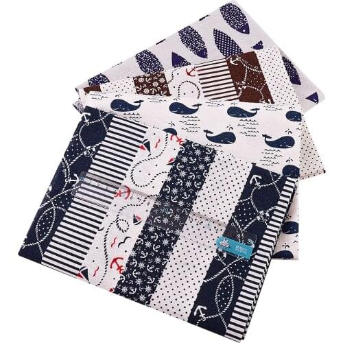 TERAMILA Cotton Linen Blue Sea Anchor for Sewing Material Tablecloth Bag Curtain Cushion Pillow Home Textile Decoration Fabrics