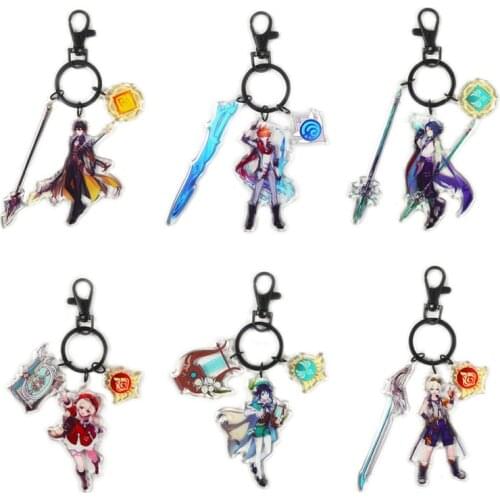 Game Genshin Impact Acrylic Keychain Barbatos Zhongli Tartaglia Klee Diluc Pendant Keyring Collections