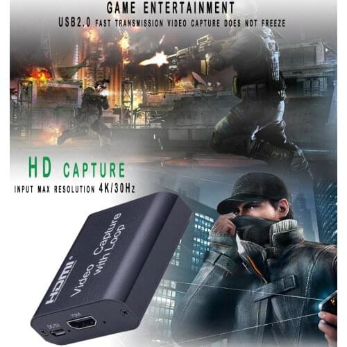 HDMI Video Capture Card Video Capture Device 4K 1080p Loop Out USB 2.0 Cards Grabber Live Streaming Video Record for PC PS4 Game