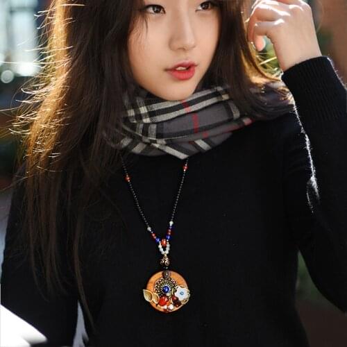 Chinese wind wooded jewelry vintage necklace ,new glass glazed flowers ethnic necklace,handmade Aventurine pendants necklace