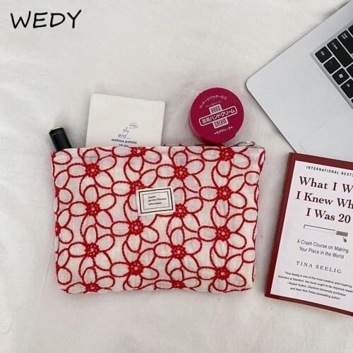 Embroidery Cosmetic Bag Cotton Fabric Makeup Bag Organizer Necesserie Storage Women Zipper Cosmetic Pouch Portable Toiletry Bags